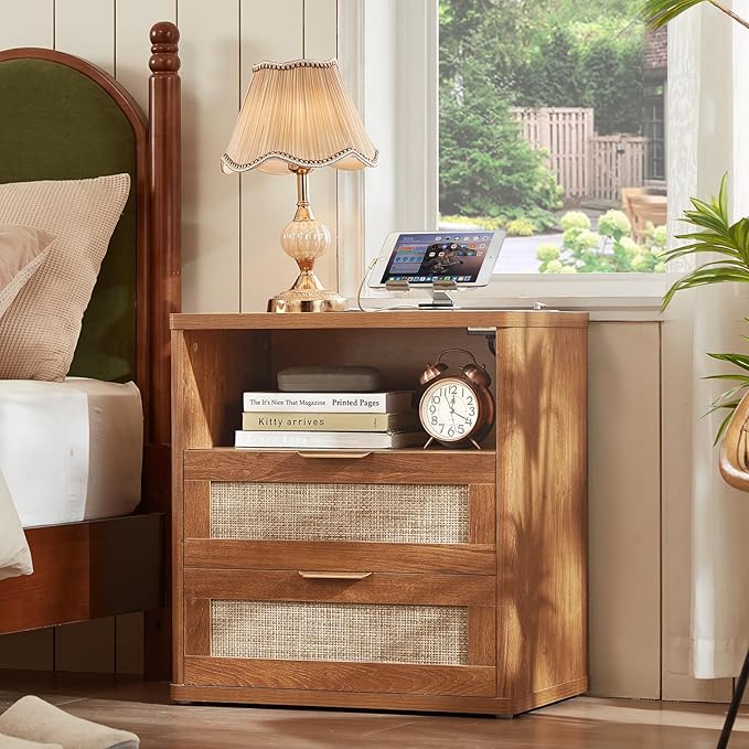LEYAOYAO Rattan Dresser and Nightstand Set of 3, Boho Wood Dresser - Image 9