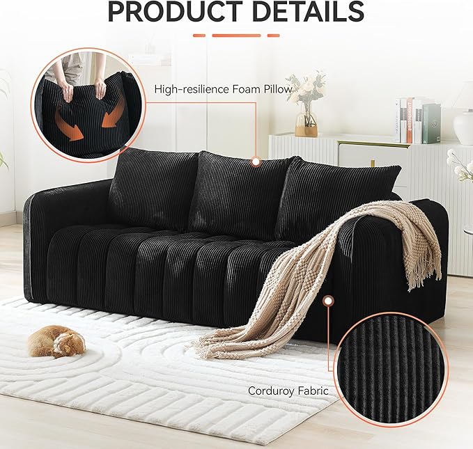 83'' Boneless Corduroy Sofa, Oversized 3 Seater Deep Seat Couch - Image 3