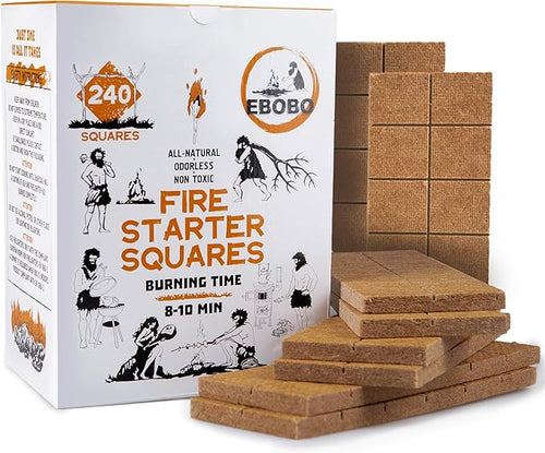 240 pcs Fire Starter Cubes – Natural Wax-Based, Odorless & Non-Toxic – Quick by Ebobo