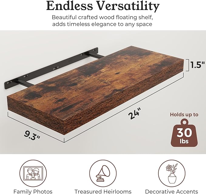 Floating Shelves for Wall, 9.3" Deep Wall Mounted Wood Shelves for Bathroom - Image 2