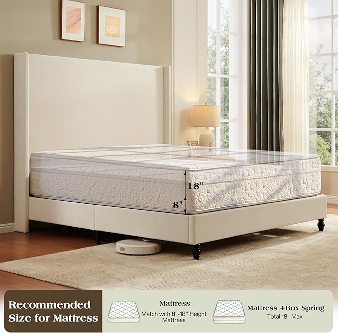 Queen Bed Frame with 63" Tall Headboard, Horizontal Fine Corduroy Bed Frame - Image 6