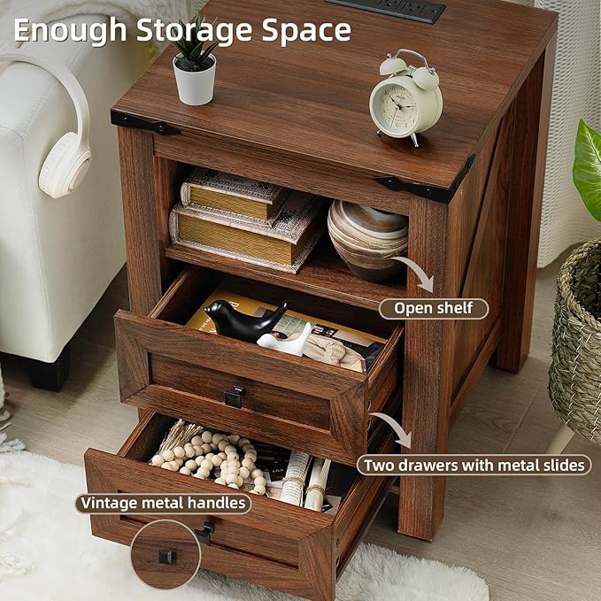 Joaxswe Nightstand with Charging Station and USB Port, Farmhouse Side End Table - Image 5