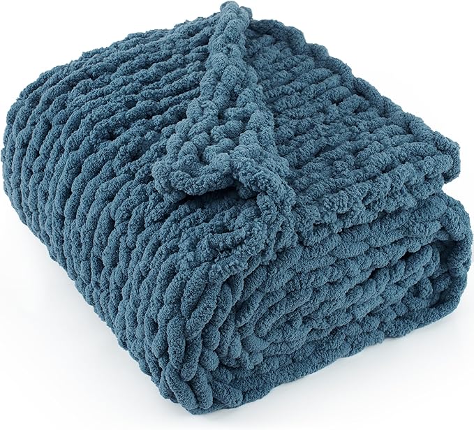 Chunky Knit Throw Blanket 60"X 80", 100% Handmade by LONGCREATE