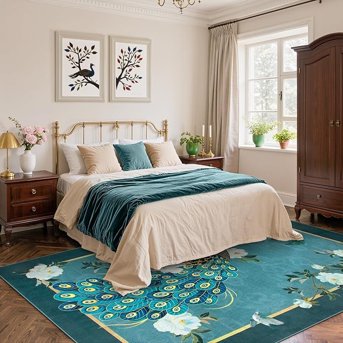 Lahome Peacock Area Rugs 8x10, Soft Washable 8x10 Rugs - Image 4