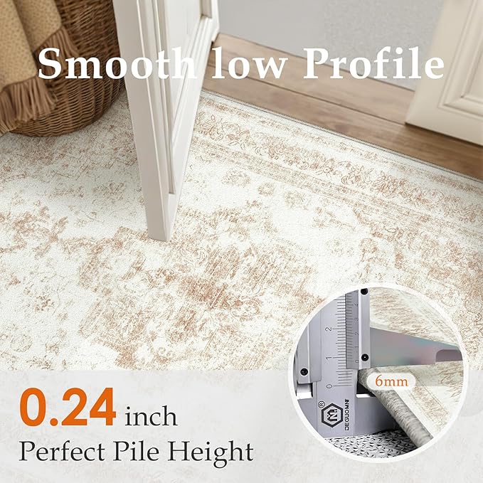 Runner Rug 3x10 Cream Hallway Washable Beige Carpet Non Slip Vintage Medallion - Image 3