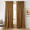 RYB HOME Brown Velvet Curtains 102 inches, Back Tab Soft Fabric Light Blocking by RYBHOME