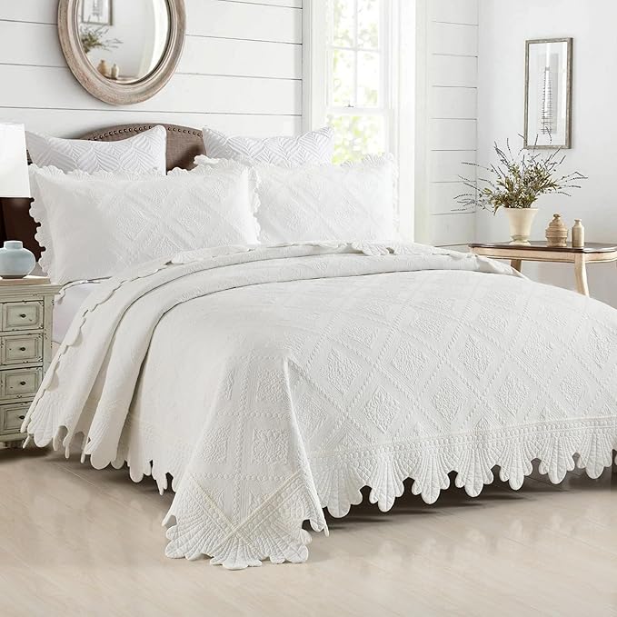 MarCielo 3-Piece 100% Cotton Oversized Bedspread Lightweight Quilt Coverlet - Image 3