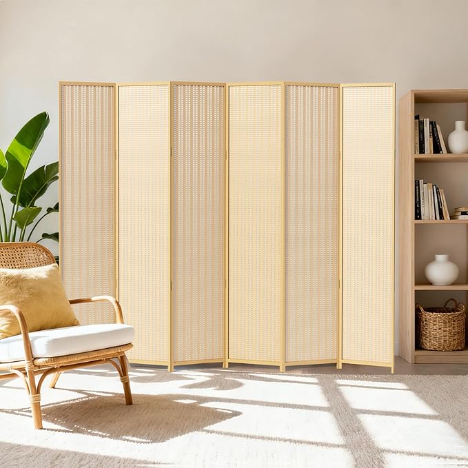 6 Panel Room Divider and Folding Screen, Bamboo Room Divider - Image 9