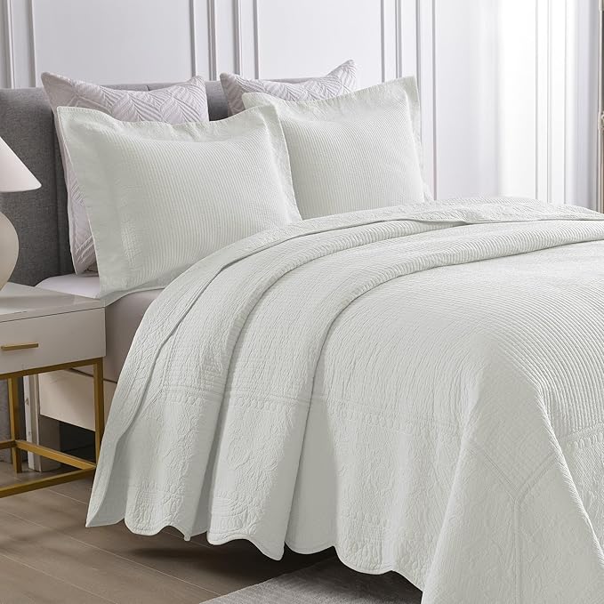 MarCielo 3-Piece 100% Cotton Oversized Bedspread Lightweight Quilt Coverlet - Image 2