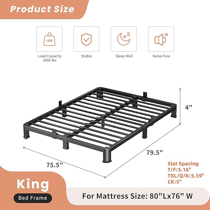 4 Inch King Heavy Duty 3500 lbs Bed Frame - Image 3