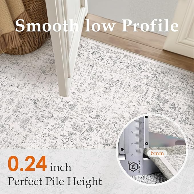 Gray Runner Rug 2x14 Hallway Machine Washable Kitchen Vintage Distressed Non - Image 3