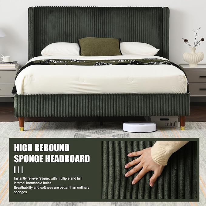 PINJU Full Size Bed Frame, Upholstered Platform Bed - Image 6