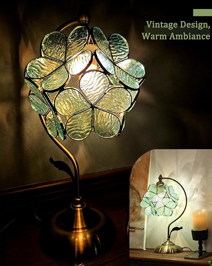 Tiffany Style Flower Table Lamp, Vintage Cherry Blossom Stained Glass Lamp - Image 2