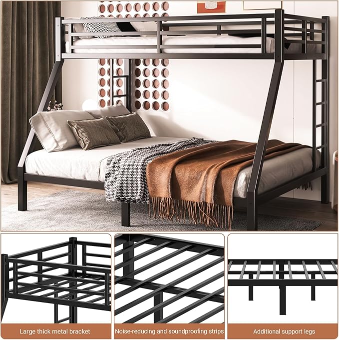 Twin XL Over Queen Bunk Bed Frame, Heavy Duty Metal Loft Bed - Image 3