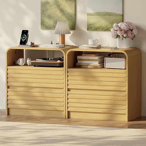 24" Wide Modern Fluted Nightstand by METOTI