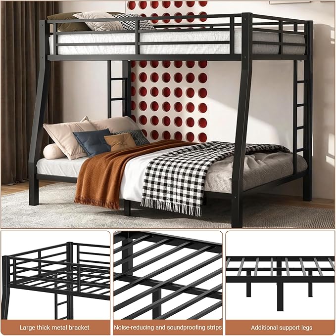Full XL Over Queen Bunk Bed Frame, Heavy Duty Metal Loft Bed - Image 3
