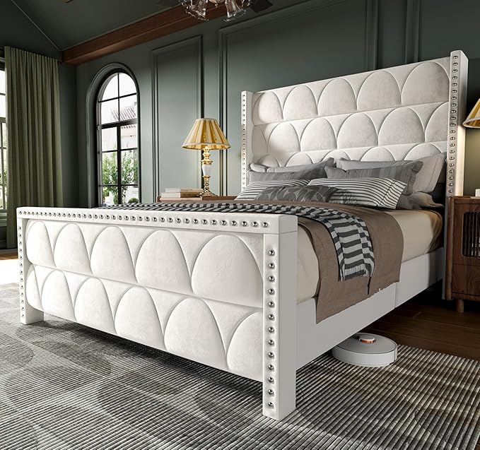 Queen Size Bed Frame with 56" Headboard by OHOHOLIVE