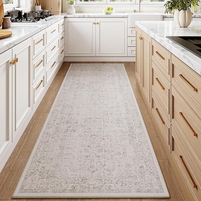 Gray Runner Rug 3x7 Hallway Machine Washable Kitchen Vintage Distressed Non by PureCozy