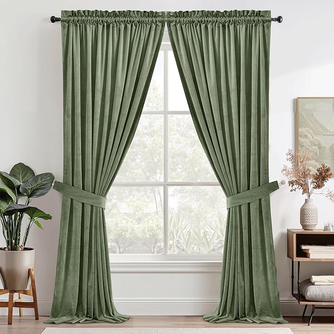 StangH Sage Green Velvet Curtains - Image 2