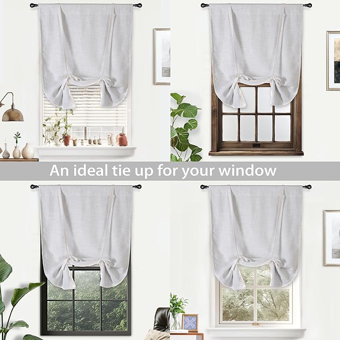 DriftAway Double Layer Linen Blackout Tie Up Curtains Thermal Insulated Fully - Image 3