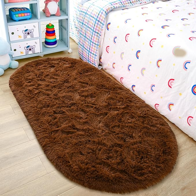 Noahas Fluffy Brown Rugs for Bedroom Living Room, 2.6'X5.3' Oval Throw Rug for by ModernHomeDecor