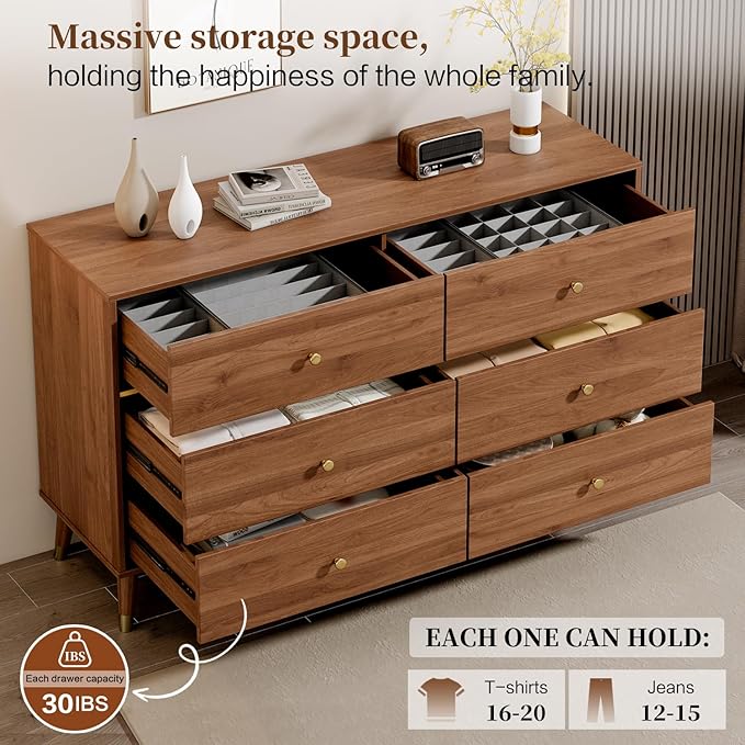 6 Drawer Dresser, Wooden Bedroom Drawer Dresser - Image 3