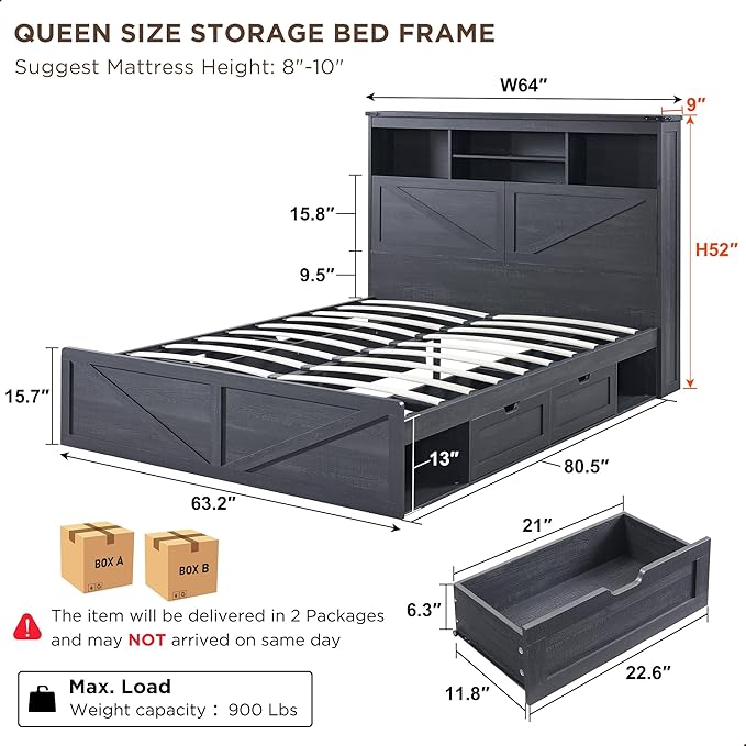 ACCOHOHO Queen Size Wood Bed Frame Farmhouse - Image 2