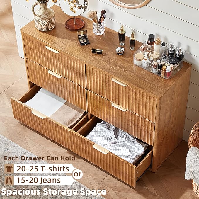 LEYAOYAO Fluted 5 Drawers Dresser Set of 2, Curved Profile Dresser TV Stand - Image 6