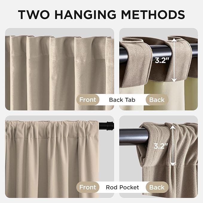 Joydeco Beige 100% Blackout Curtains 120 Inch 2 Panels, Luxury Thermal Beige - Image 3