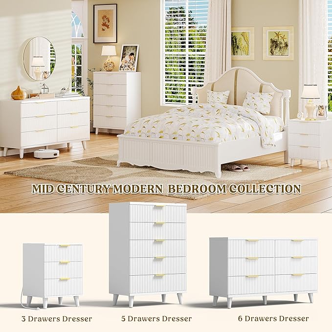 Lulive Wood Nightstand Set of 2 Fluted Dresser - Image 7