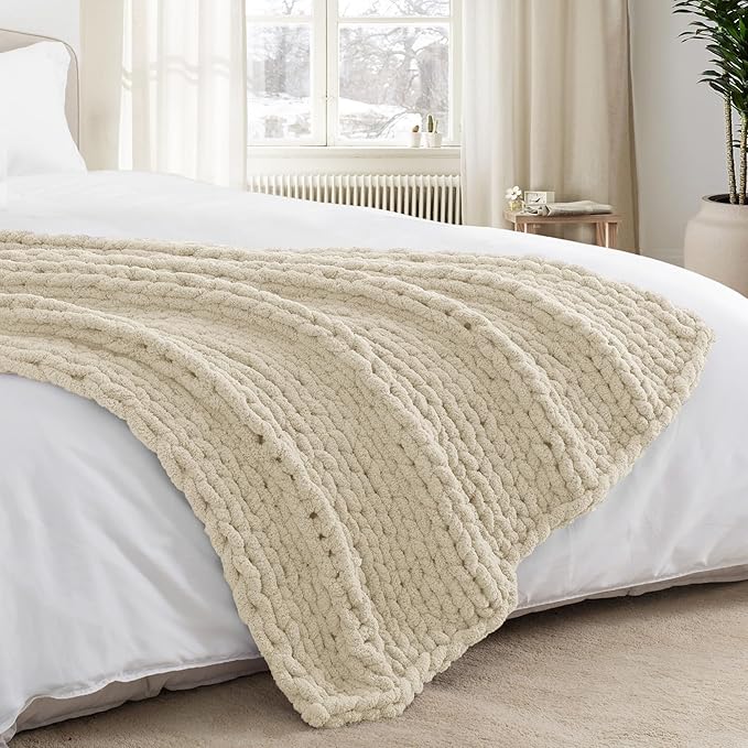 Chunky Knit Throw Blanket 50"X 60", 100% Handmade - Image 8