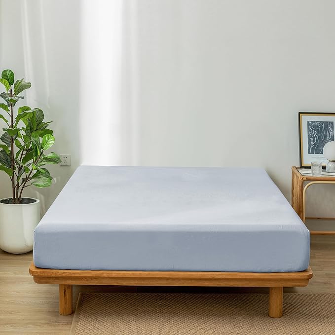 MooMee Fitted Bottom Sheet Only 100% Washed Cotton Linen Like Textured - Image 3