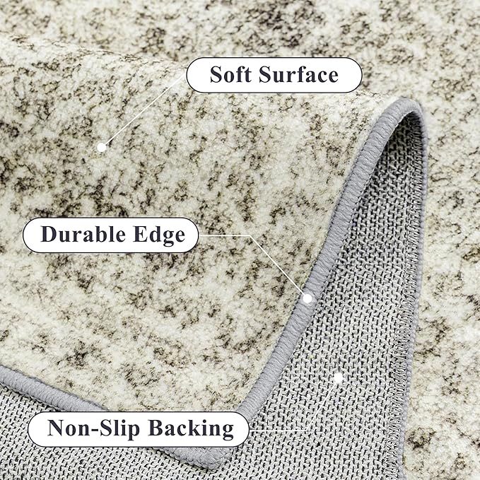 2x3 Entryway Area Rug Vintage Neutral Washable Small Carpet Indoor Non Slip - Image 6
