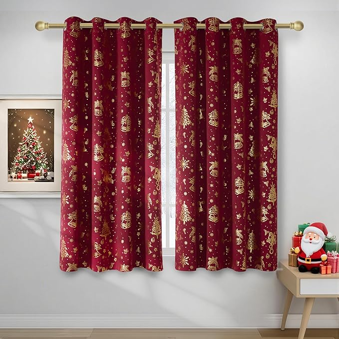 NICETOWN 2 Panels Christmas Red Curtains 52 x 63 Inch by NICETOWN
