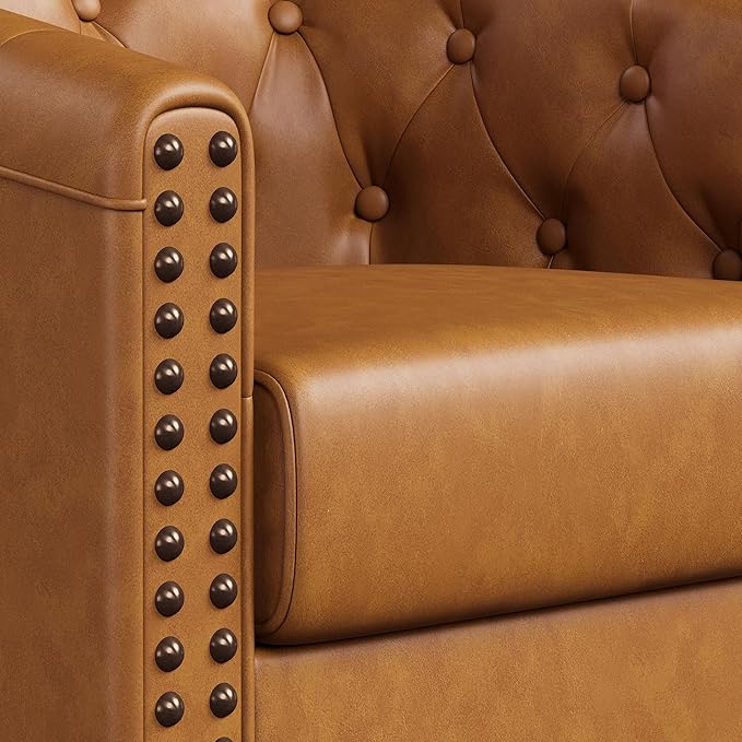 Swivel Barrel Accent Chair, Round Nailhead Faux Leather Living Room Arm Chairs - Image 5