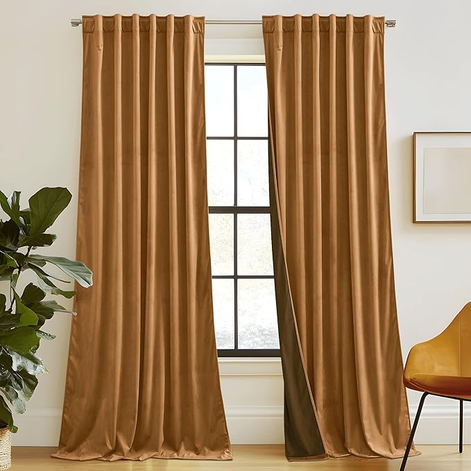 RYB HOME Luxurious Bronze Velvet Curtain Panels by RYBHOME