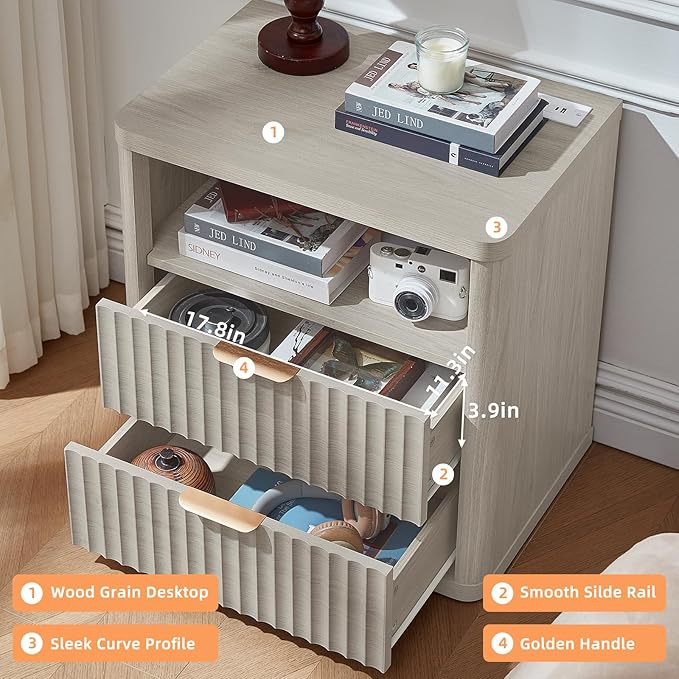 LEYAOYAO Fluted Farmhouse Nightstand Set of 2 - Image 2