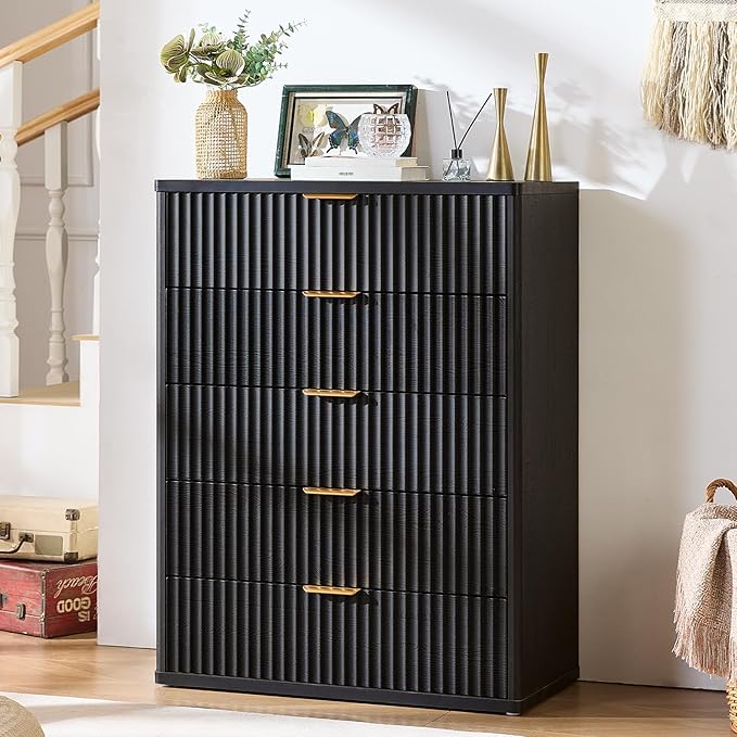 LEYAOYAO Fluted 5 Drawers Dresser Set of 2, Curved Profile Dresser TV Stand - Image 8