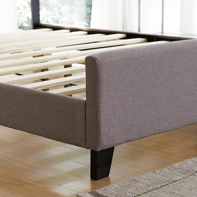 Livinia Amelia Full Size Platform Bed, Fabric Upholstered Full Bed Frame - Image 6
