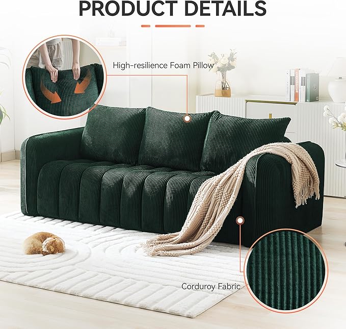 83'' Boneless Corduroy Sofa, Oversized 3 Seater Deep Seat Couch - Image 3