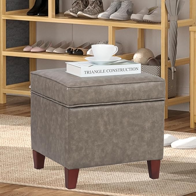 Adeco 17.5" Square Faux Leather Ottoman - Image 8