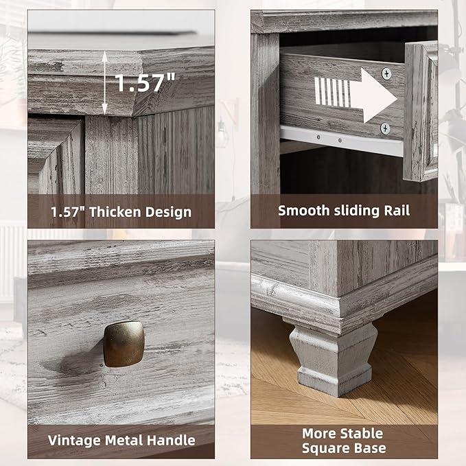 SAVOR LIFE Farmhouse End Tables Living Room Set of 2, Rustic Wood Nightstand - Image 7