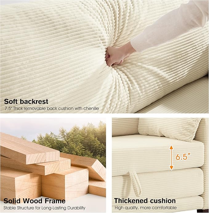 65" Loveseat Sleeper Sofa Bed, Corduroy Convertible Sofa Bed - Image 5