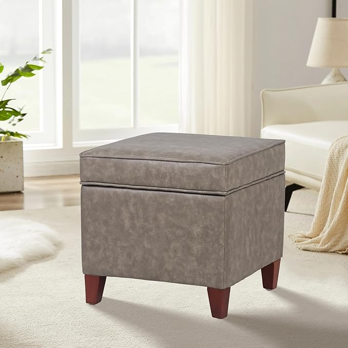 Adeco 17.5" Square Faux Leather Ottoman - Image 3