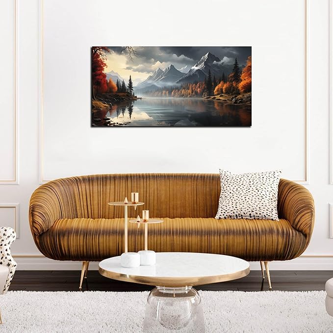 Landscape Wall Art for Living Room Bedroom Home Office Gray Wall Art Mountain - Image 7