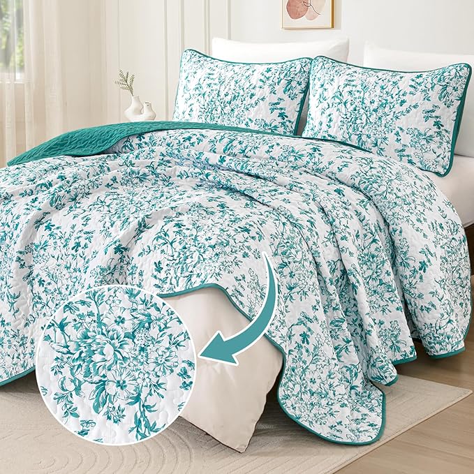 WONGS BEDDING Quilt Queen Size, Teal Quilt Bedding Set - Image 2