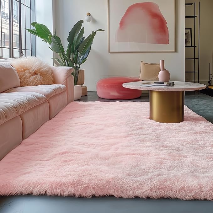 PAGISOFE Pink Fluffy Shag Machine Washable Area Rugs - Image 6