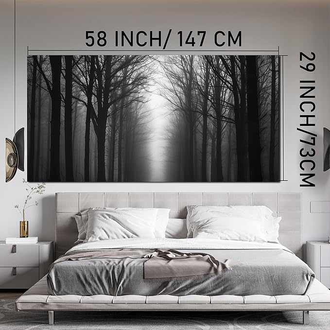 Trogonup Misty Forest Canvas Wall Art Black and Grey Tree Landscape Canvas - Image 5