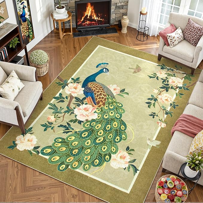 Lahome Peacock Washable Rugs 5x7, Soft 5x7 Rugs - Image 4