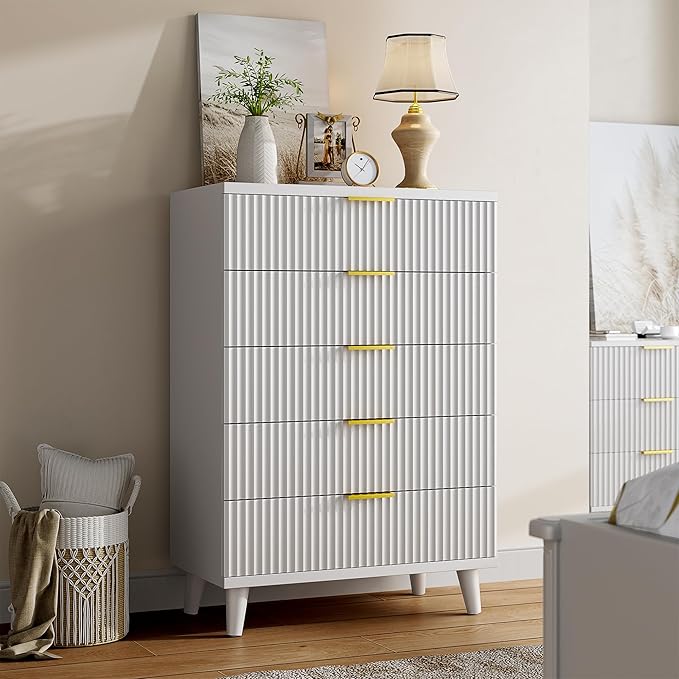 Lulive White Dresser for Bedroom Wood Tall Dressers Drawers, Fluted Modern - Image 7
